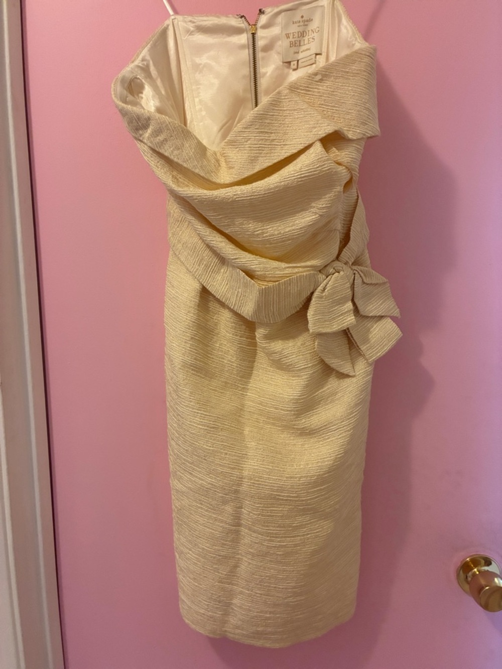 kate spade Pale Yellow Textured Strapless Sheath Dress with Side Bow